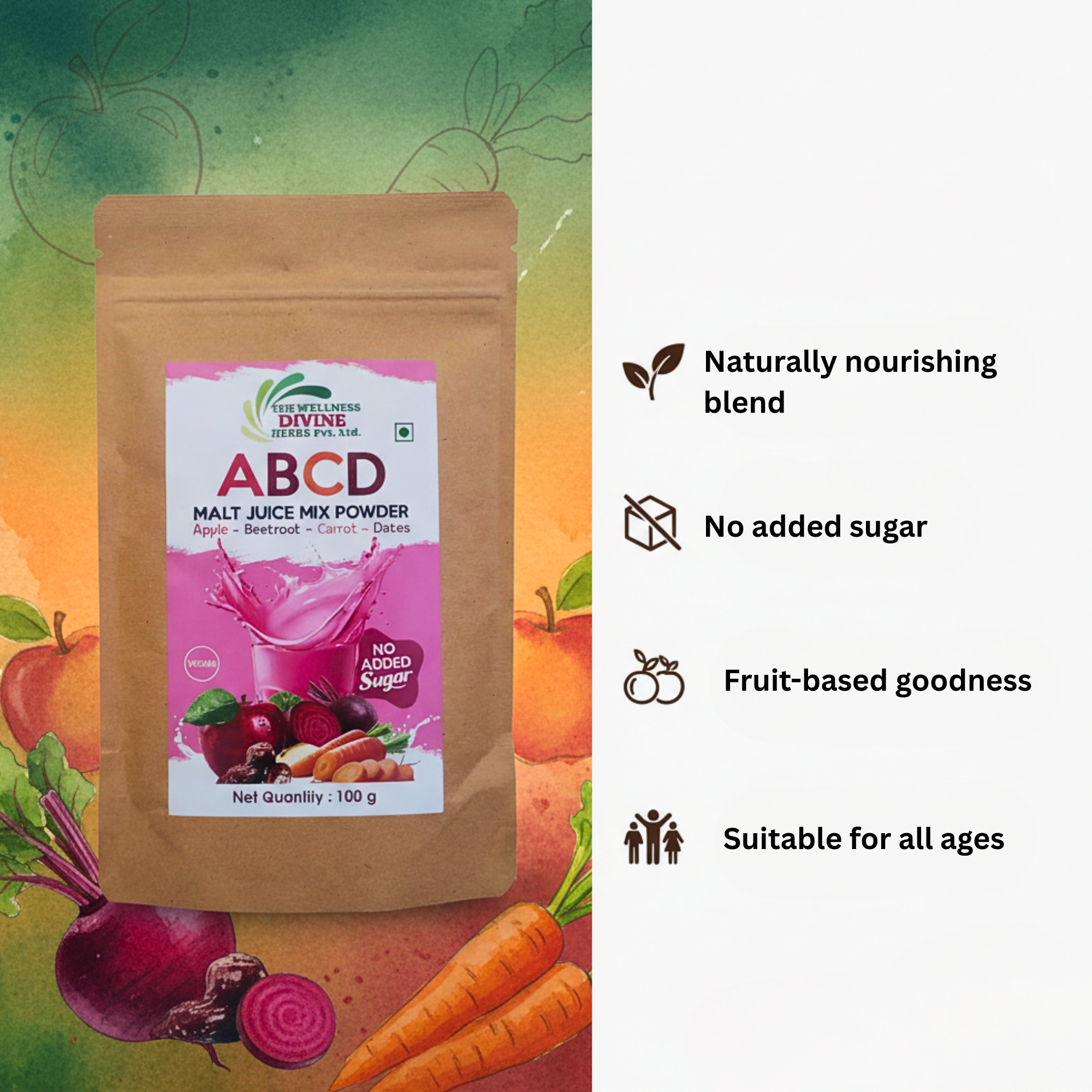 ABCD Malt Juice Mix Powder – Apple, Beetroot, Carrot & Dates